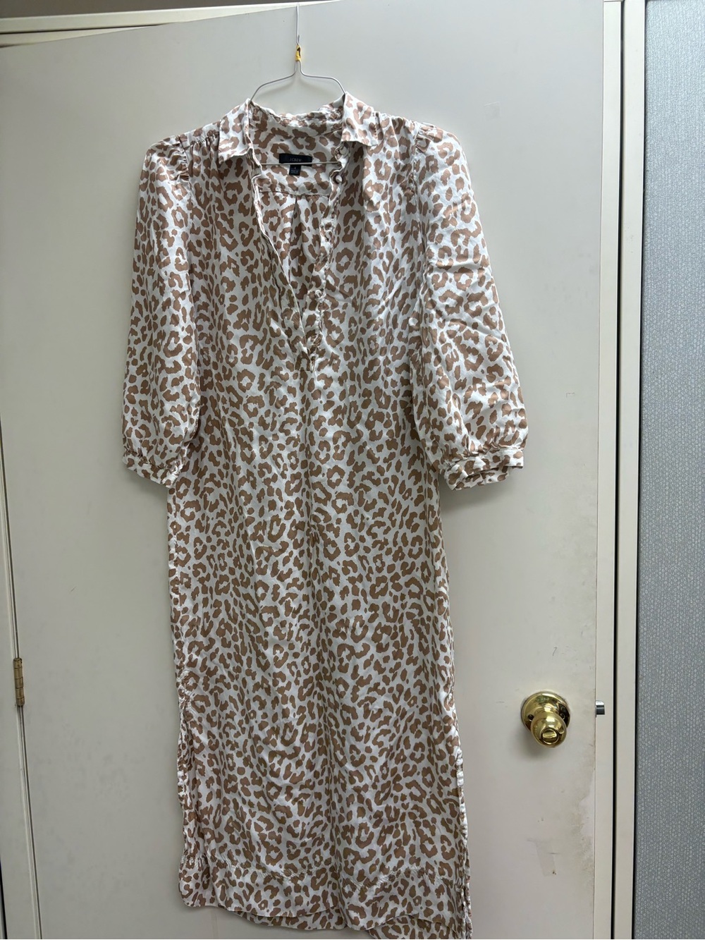 J CREW Ladies Beige Leopard Print Shirt Dress